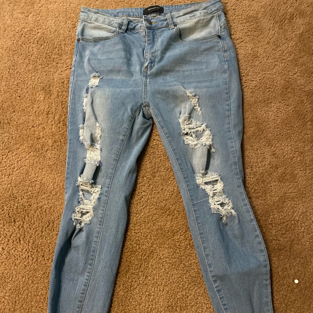 Trendy Light Blue Distressed Skinny Jeans